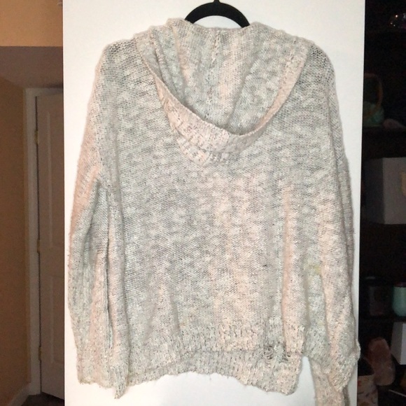 Lush white/grey knit sweater with hood - size small - Picture 2 of 2